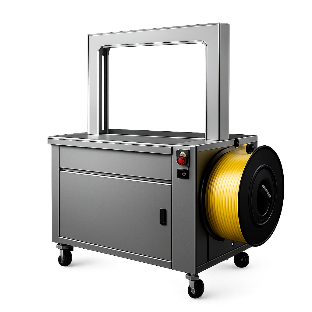 Fully automatic strapping machine — finished product ready for delivery